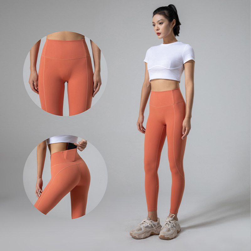 瑜伽裤户外裸感磨毛紧身跑步手机袋运动健身裤提臀运动裤高腰潮流