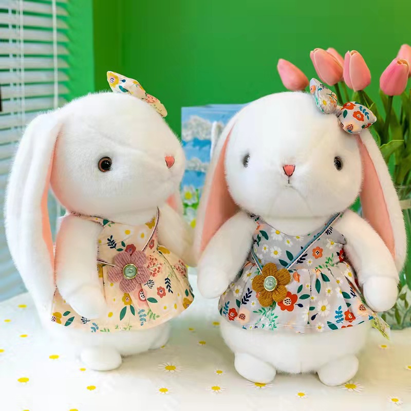 Wholesale of new rural rabbit plush toy figurines, cute flower dresses, little rabbit claw machine dolls details Picture