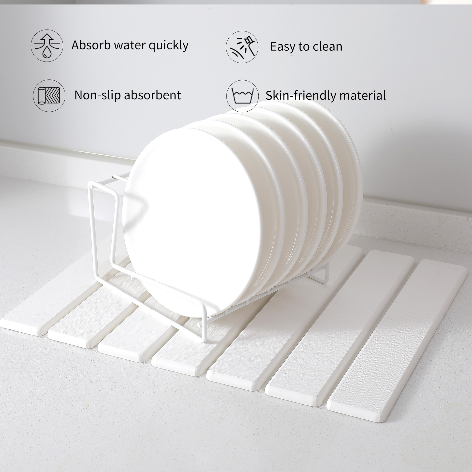 Cross-border diatomite folding absorbent mat, kitchen tableware and plate drying mat, bathroom countertop mat, coaster, draining floor mat Specification image