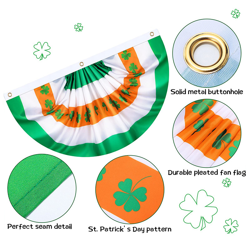 Wholesale of Irish flag polyester 45*90cm courtyard guardrail decorative pleated St. Patrick's Day sector flag details Picture