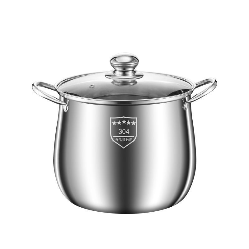 Douyin's best-selling thickened and raised stainless steel drum-shaped high soup pot, a large-capacity, large-belted pot for cooking noodles and making soup Item Picture