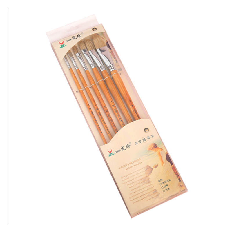 Factory direct sales of 6-piece watercolor, gouache and oil painting brushes, art painting brushes, pig's mane acrylic brush sets Item Picture