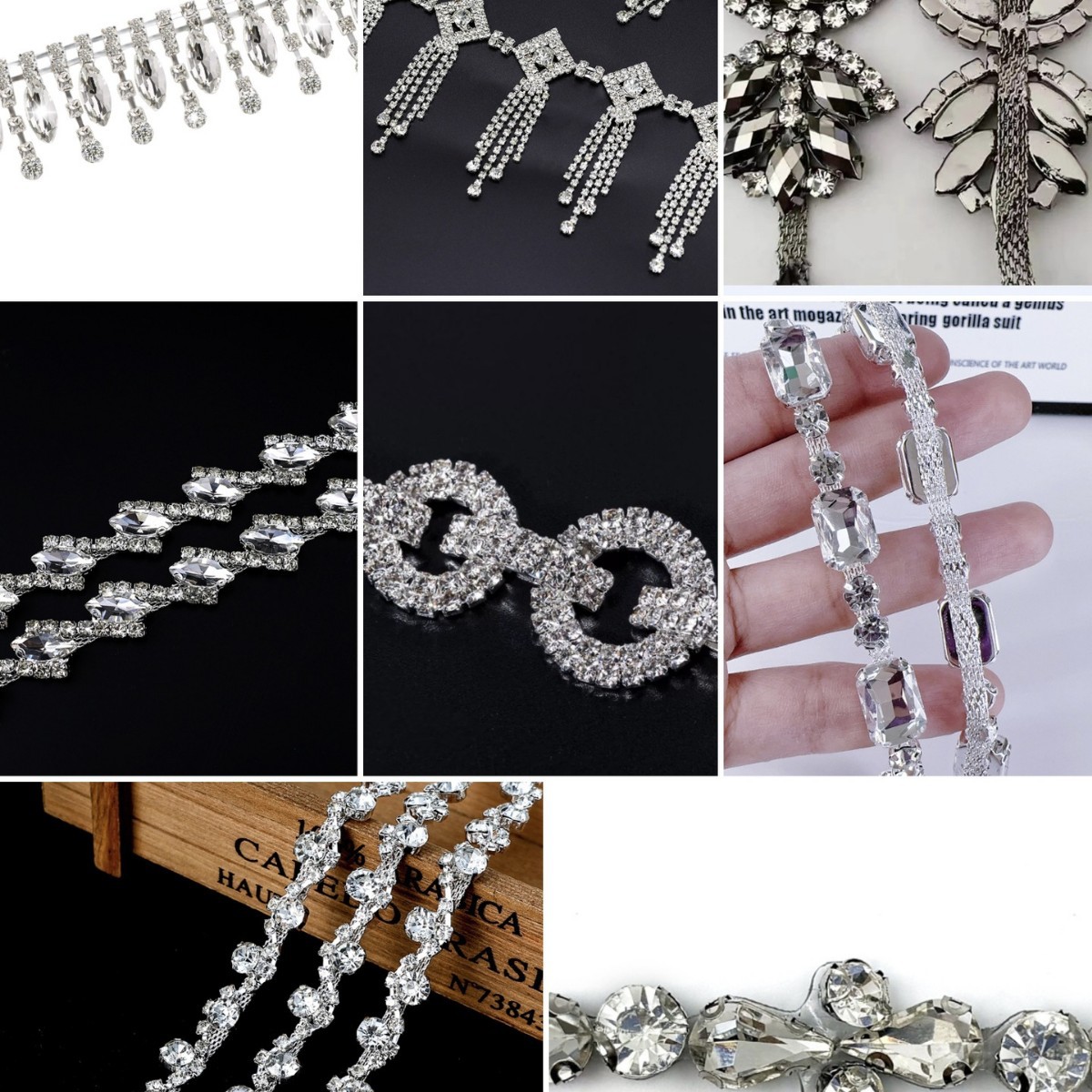 diy accessories of fancy glass diamond chain, water diamond claw chain, clothing accessories, evening dress fancy size chain, water drop tassel size chain