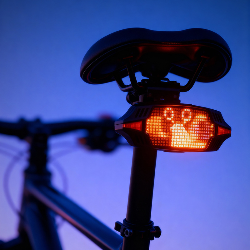 LED bicycle taillight automatic sensing brake turning APP customizable animation night cycling safety warning Application Scenario