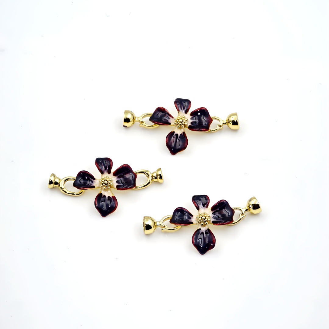 18k electroplated real gold pearl accessories, Ankela red and white flower black oil-dripping copper necklace bracelet clasp Specification image