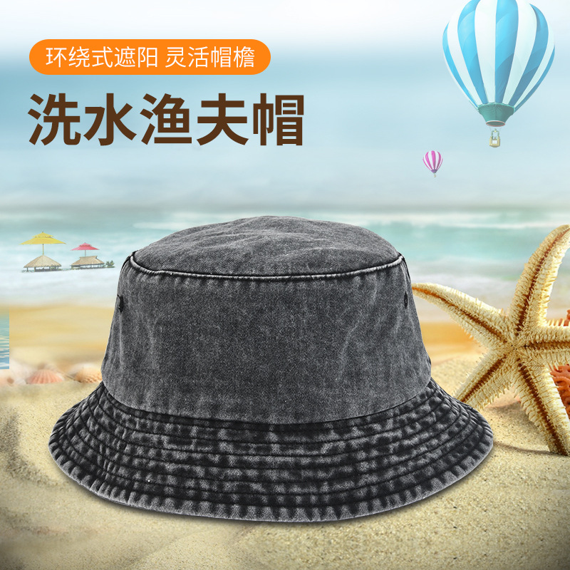 Fisherman's hat, men's autumn washed denim hat, basin hat, cotton for autumn and winter, European and American outdoor aged hiking sun hat details Picture