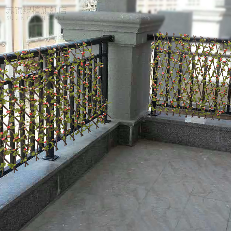 Simulación valla rosa planta pared de flores pérgola con hojas valla telescópica pastoral valla de flor falsa decoración de balcón Specification image