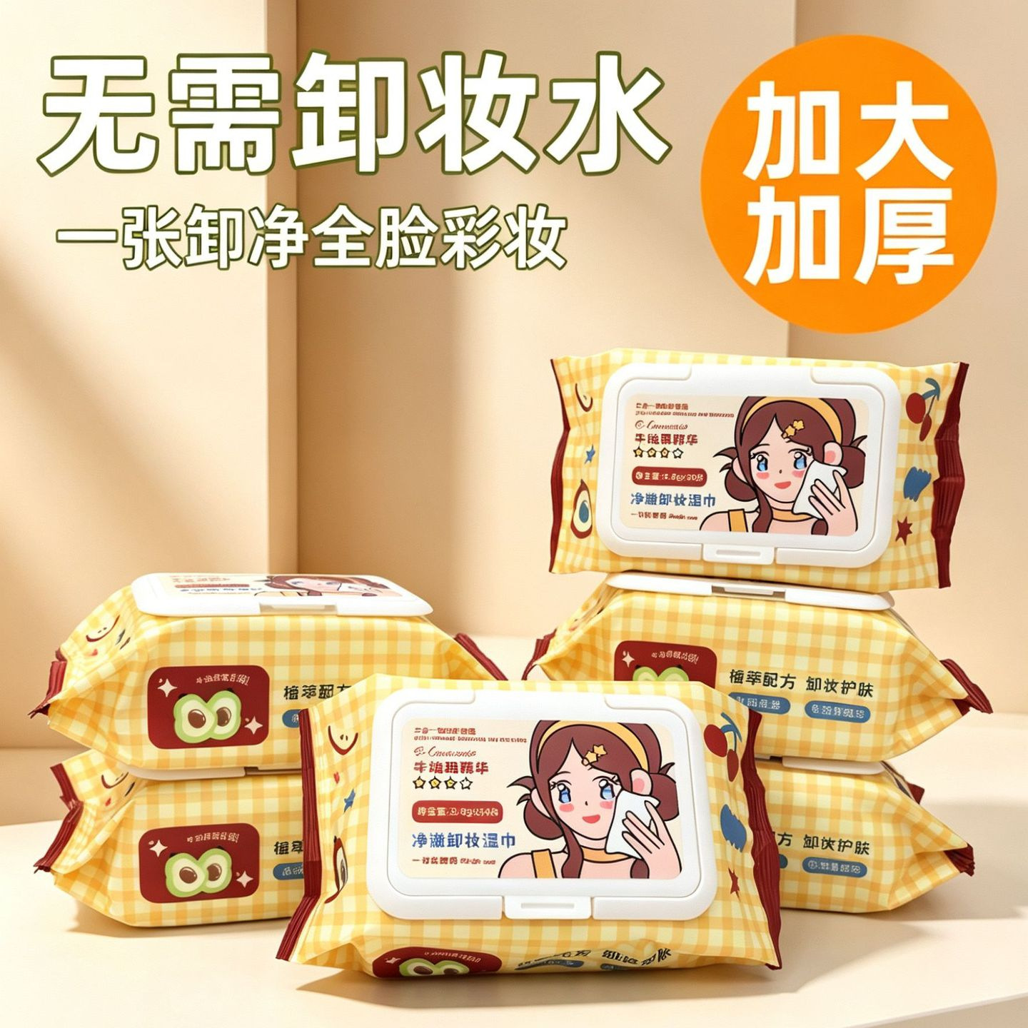 牛油果植物精华卸妆湿巾纸懒人洁面卸彩妆眼唇妆一次性湿纸巾棉巾