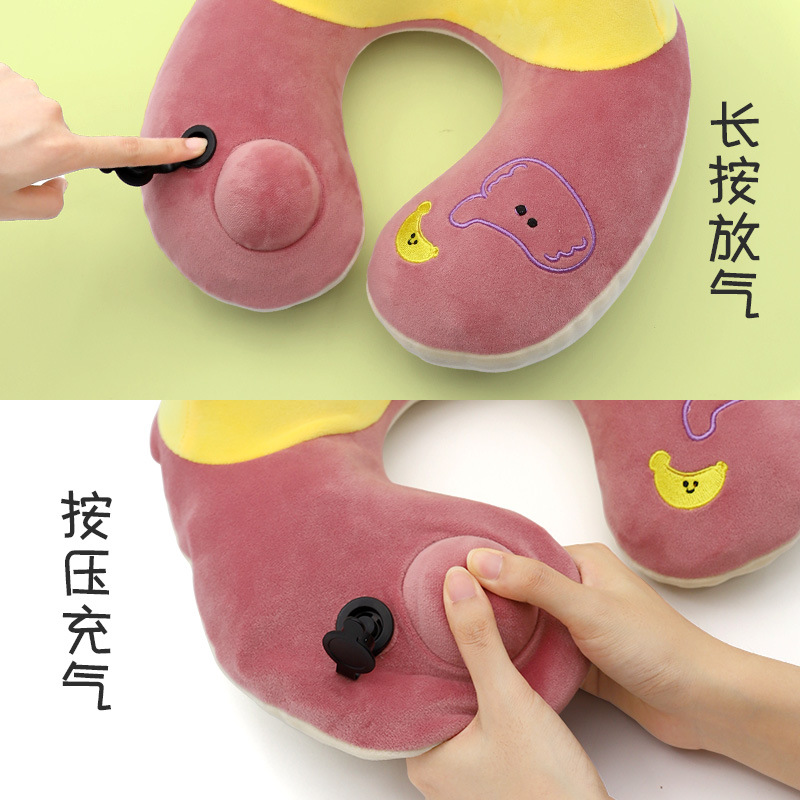 Cartoon cute animal U-shaped pillow, Kangle House hump Press inflatable neck pillow gift box set, travel neck pillow details Picture