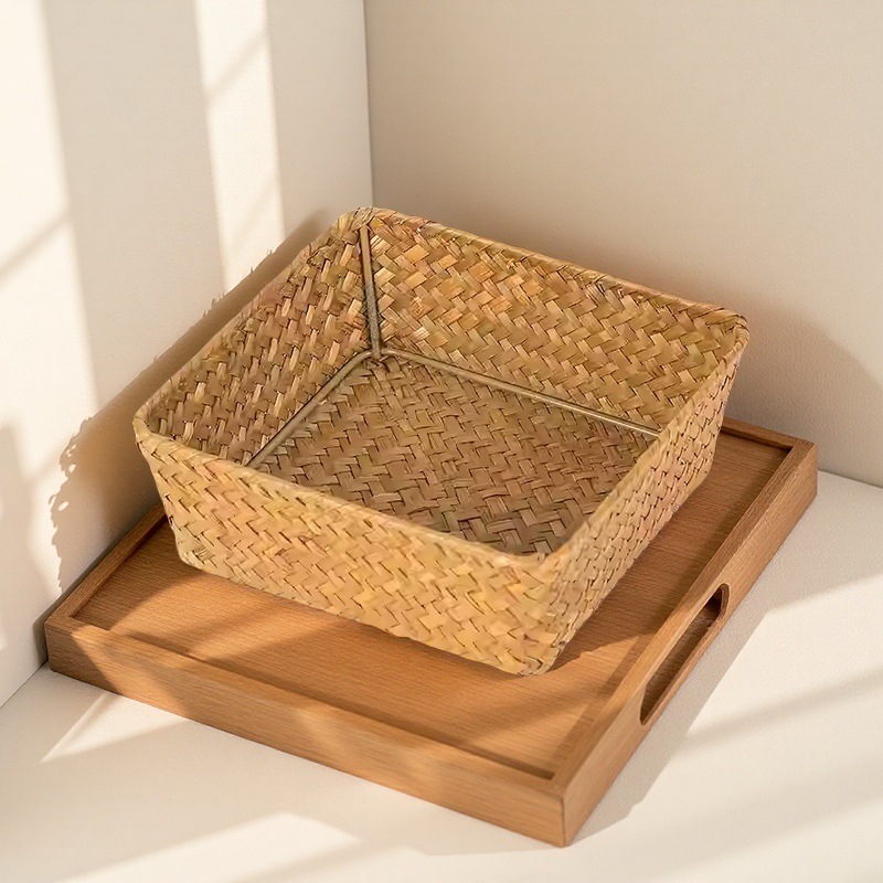 手工编织桌面收纳筐洗漱护肤化妆用品整理篮茶几遥控器钥匙收纳筐产品图