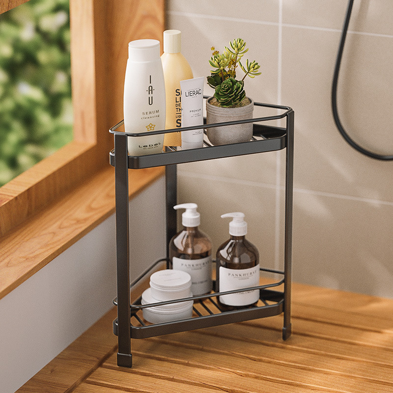 Cross-border exclusive bathroom shelving, non-drilling floor-standing tripod storage rack, corner gap toilet shelving details Picture