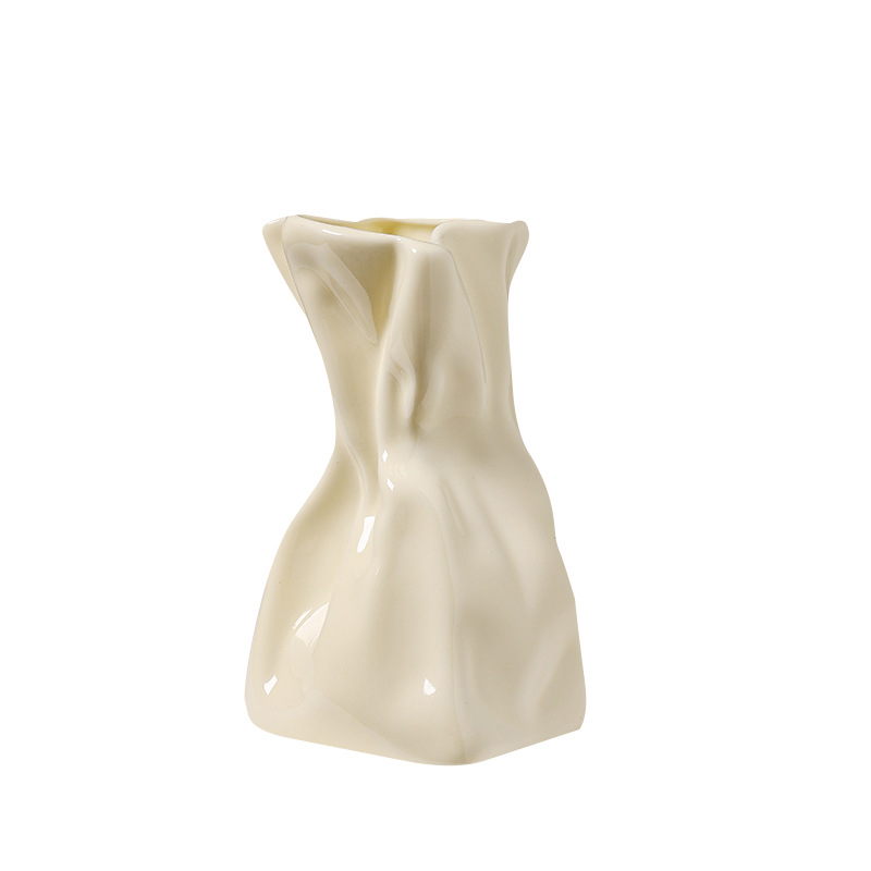 2025 New Nordic light luxury ceramic vase with a high-end feel, ins cream style, French hydroponic fresh flowers, hotel and home, living room flower arrangement, dining table decoration Item Picture