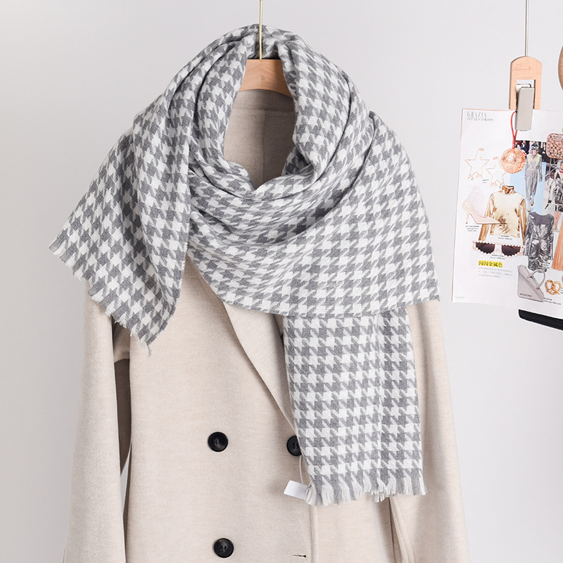 One-piece consignment of thousand-bird check scarves for women, versatile and warm scarves, imitation cashmere scarves, thick check autumn and winter scarves, winter bestsellers, wholesale from street stalls Specification image