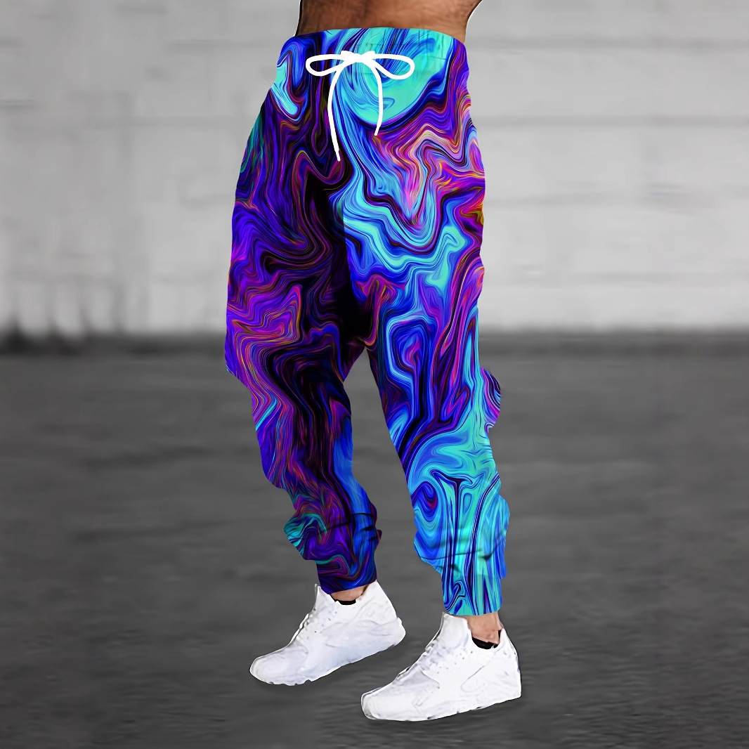 Independent station cross-border trade men's 3D colorful printed sportswear and casual sweatpants, fashionable and versatile autumn drawstring long pants details Picture