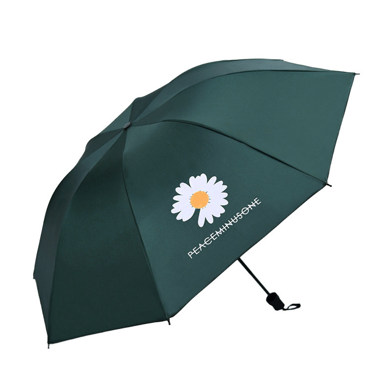 Three-fold small Daisy umbrella factory wholesale black rubber sun protection and UV protection folding umbrella, all-weather and all-weather sunshade umbrella for women Item Picture