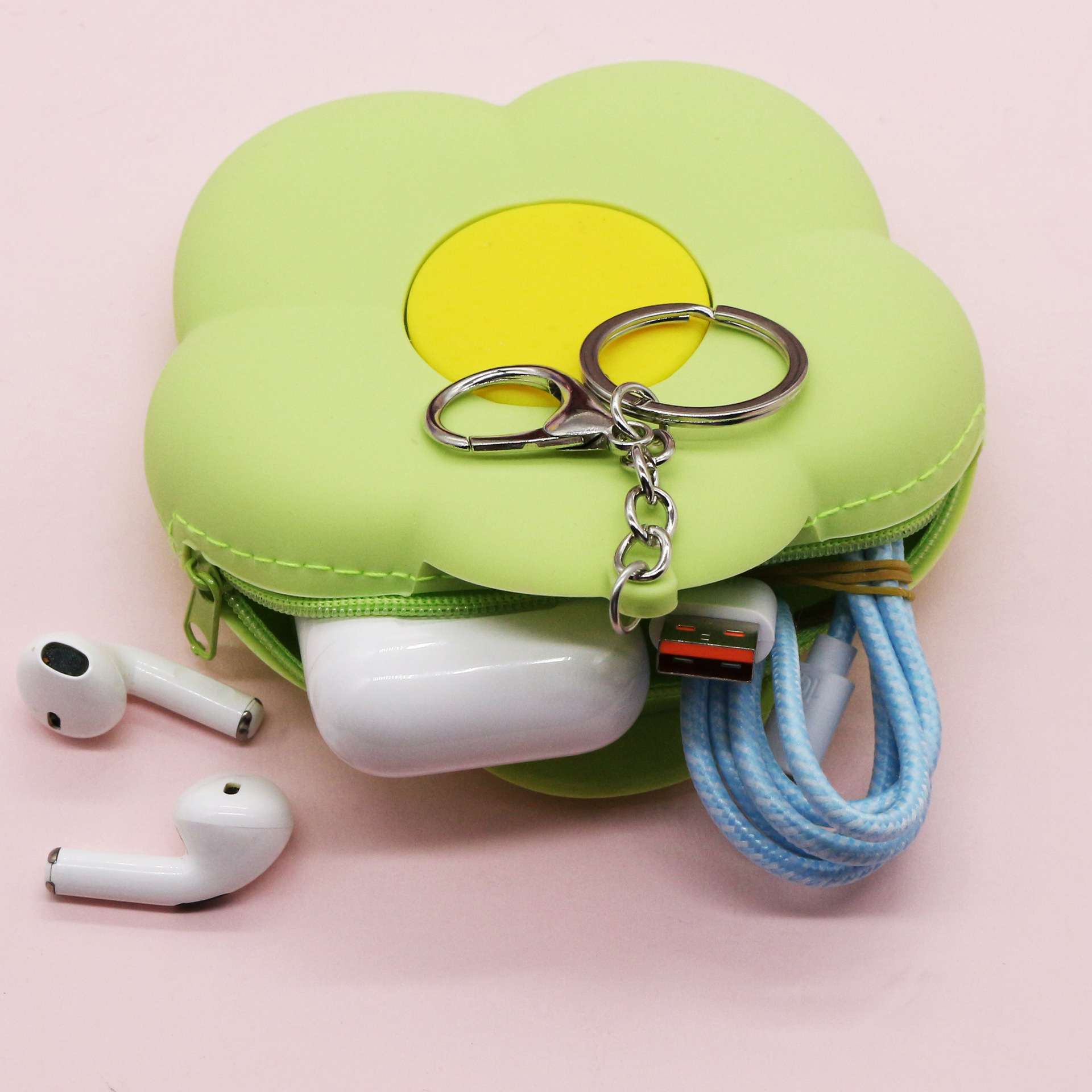 2025 New flower-shaped silicone coin purse, mini cartoon cute zipper small wallet, student coin earphone case Specification image