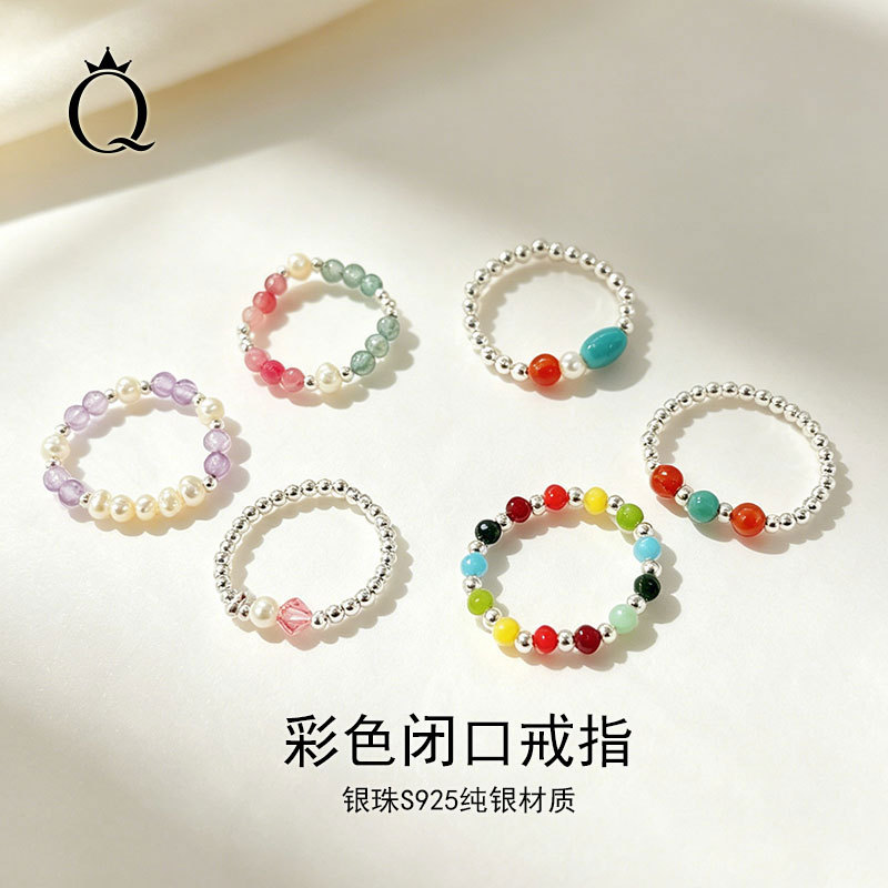 彩色闭口戒指女铜微镶婚戒解压锆石戒指