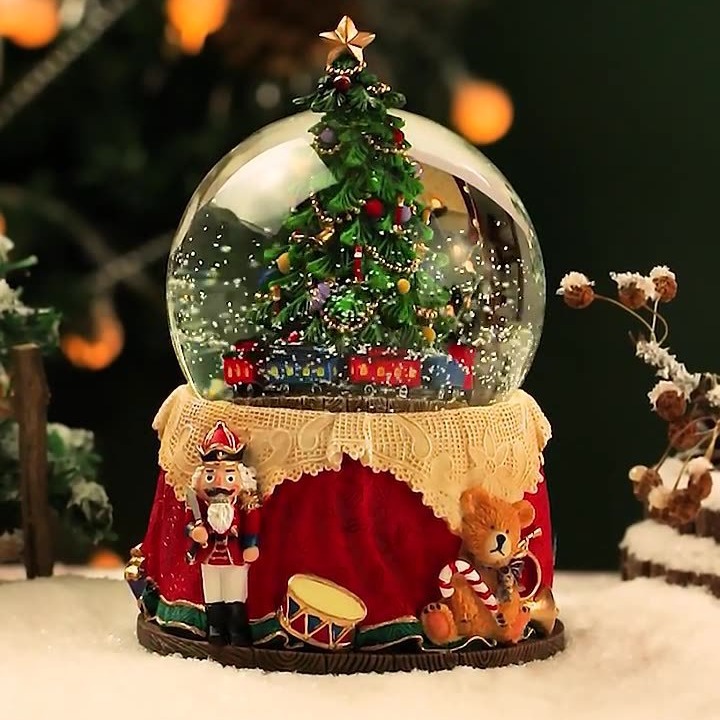 Customized light luxury music box, luminous crystal ball ornament, living room wine cabinet, Christmas tree, snowman, Christmas luminous decoration