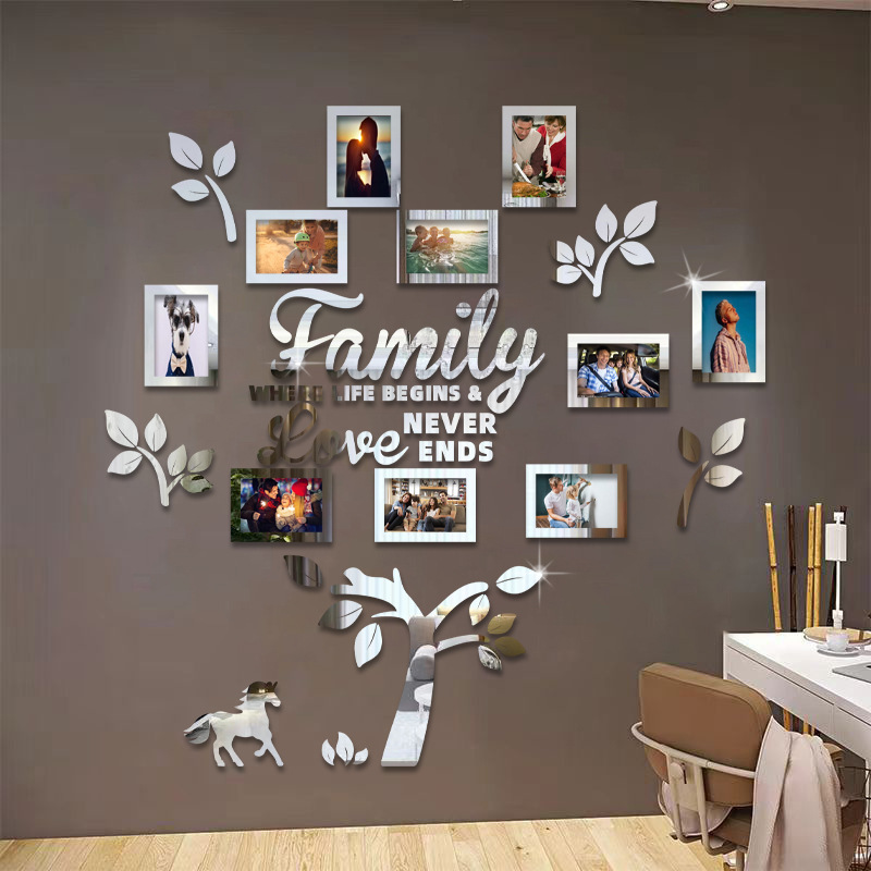 The family tree wall with acrylic photo frames can be removed for artistic decoration in the living room, bedroom, kitchen, dining room, office and home Application Scenario
