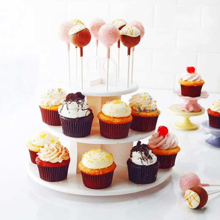 Three-layer storage rack for lollipop cake with handles, retail snack tasting rack, dessert display rack with handles Application Scenario
