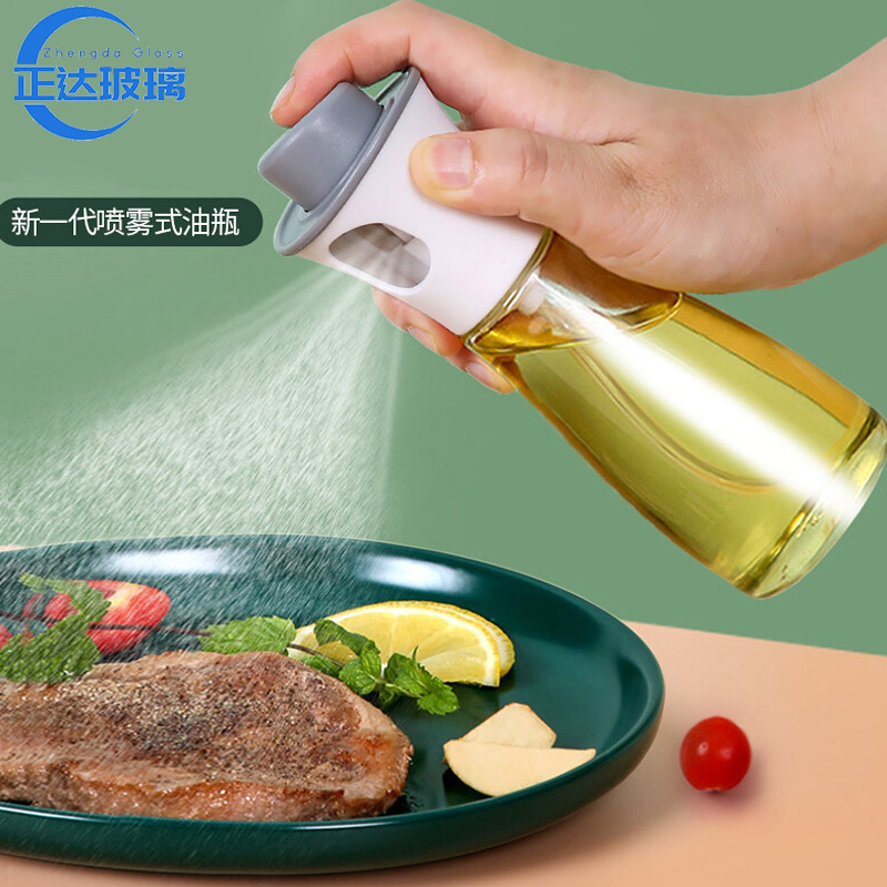 Wholesale oil spray bottles for household kitchen barbecue seasonings, large-diameter fat-reducing oil spray bottles, press-type glass atomizing oil cans