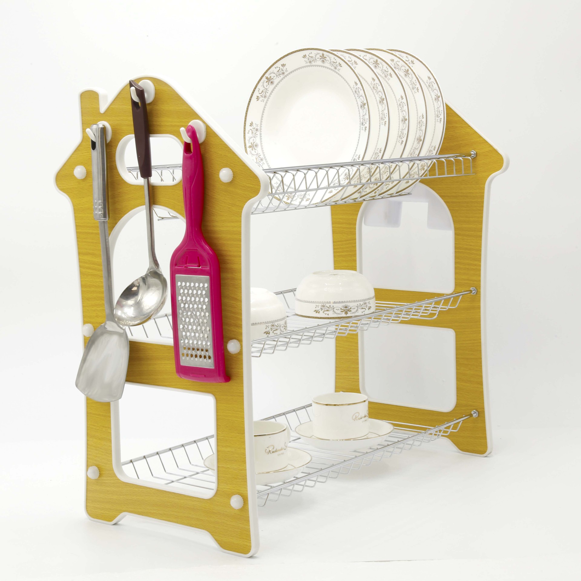 Novel home kitchenware room type: Three-story draining storage rack, dish rack, utensils, sink, draining dishes and bowls Item Picture
