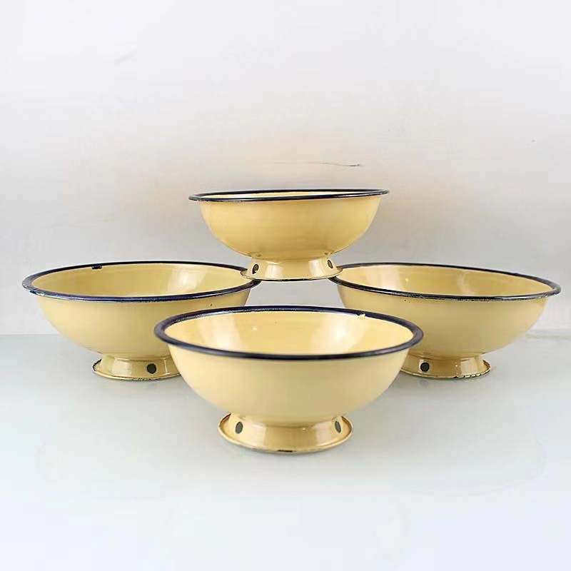 Enamel bowl 10-20cm, household rice bowl, restaurant yellow rice bowl, instant noodle bowl, ice flower bowl, children's bowl, nostalgic style details Picture