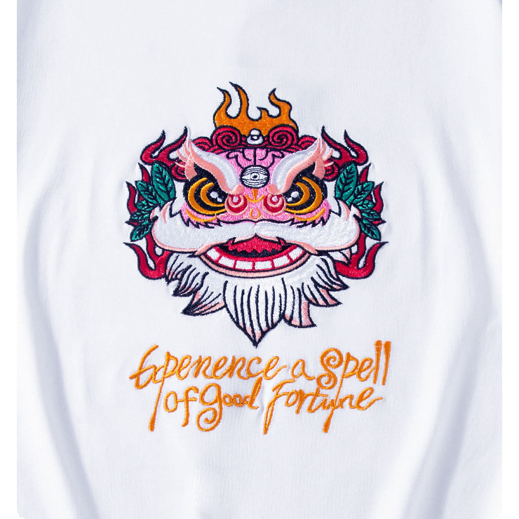Short-sleeved men's cotton T-shirt with lion dance embroidery, 2024 new summer Chinese trend, large-sized round-neck loose couple outfits Application Scenario