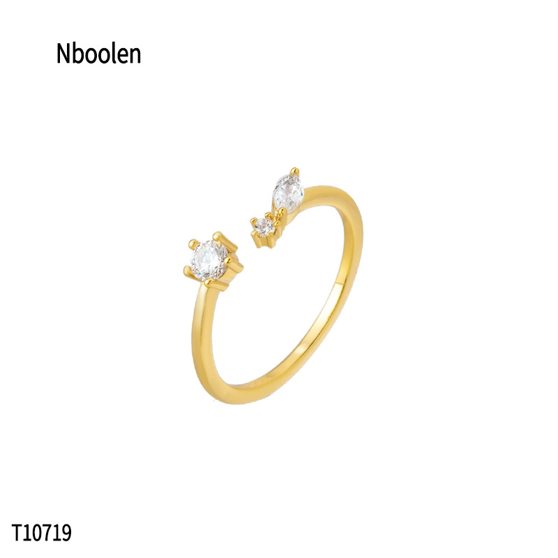 柏伶跨境简约开口戒镶钻五角树叶戒指女式轻奢高级感轻奢关节指戒白底实物图