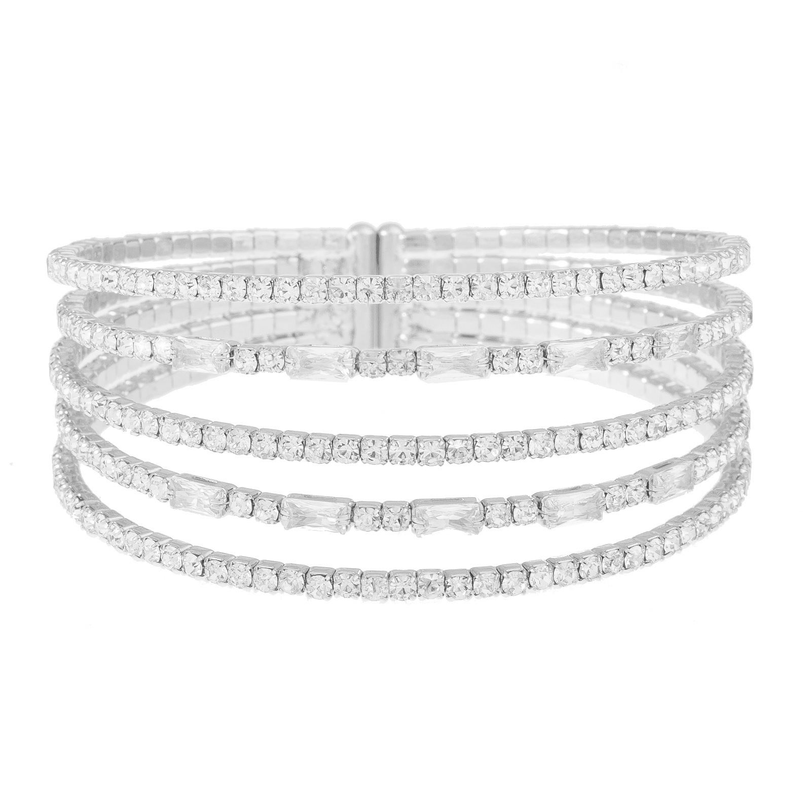 Factory direct sales cross-border trendy rhinestone zircon claw chain bracelet, steel wire elastic creative 5-row opening design, perfect for parties, banquets and daily wear Item Picture