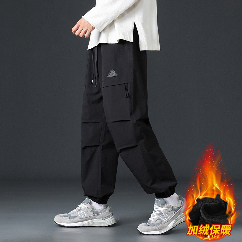 Men's workwear pants for autumn and winter, thickened and fleece loose tight-fitting pants, men's sportswear pants, men's trendy brand winter casual pants details Picture