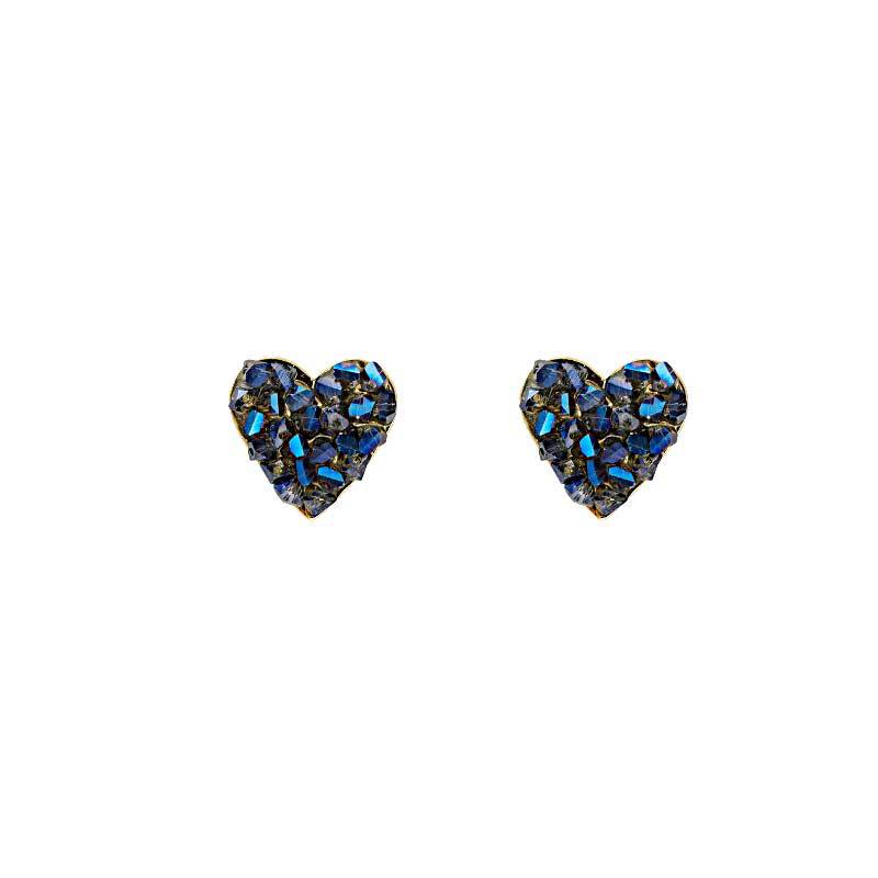 Hyacinth925 Silver Needle Designer Deep Sea Blue Ultra-beautiful Fine Sparkling cold Style natural crystal heart-shaped stud earrings Item Picture