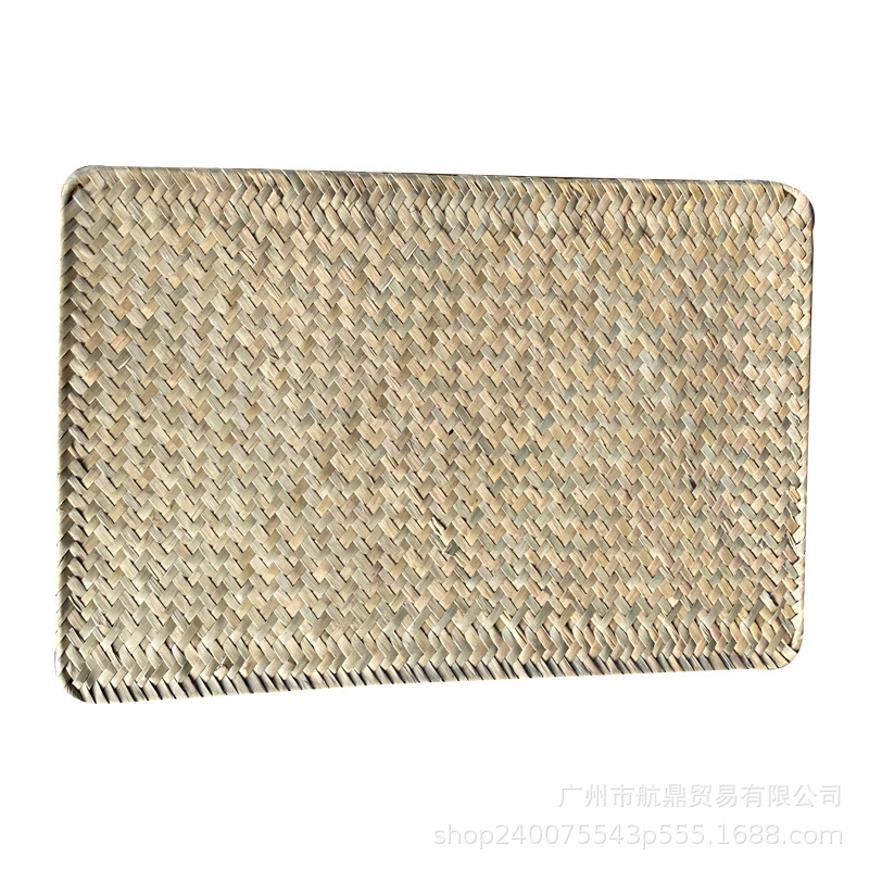 大号藤草编织餐垫茶盘垫复古中式方形装饰田园风隔热垫拍照道具白底实物图