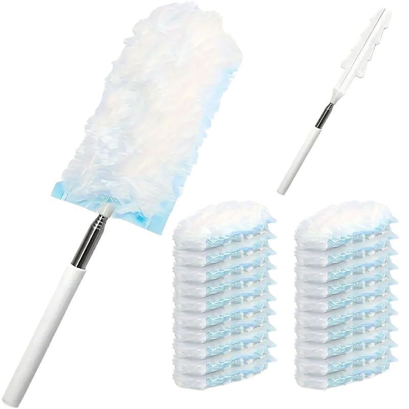 一次性静电吸附除尘掸家用除尘可伸缩鸡毛掸子无纺布清洁灰尘神器白底实物图