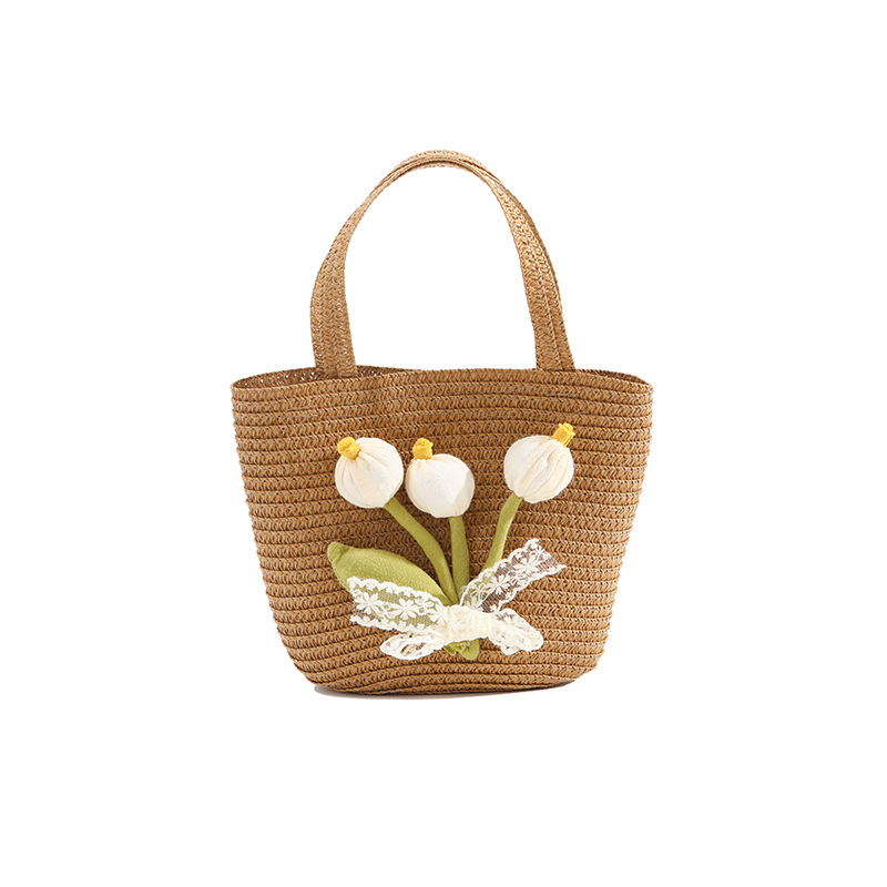 2026 nuevo estilo pequeño fresco y dulce viento tejido hierba trenzada bolsa de gran capacidad playa vacaciones niños portátil bolsa de playa Item Picture