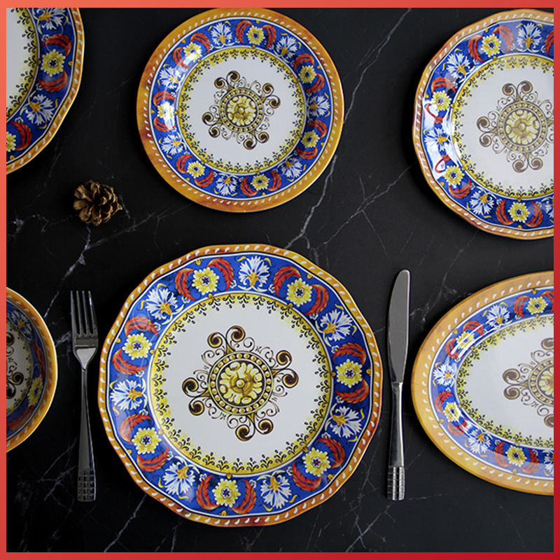 中东密胺餐具阿拉伯风格密胺碗碟盘餐具套件外贸定制盘碗杯套