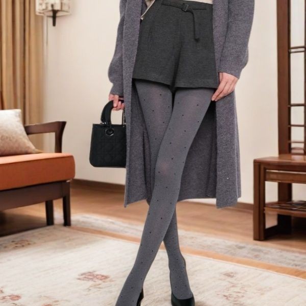 灰色圆点丝袜春秋加厚款打底袜子女百搭复古爱心天鹅绒连裤袜