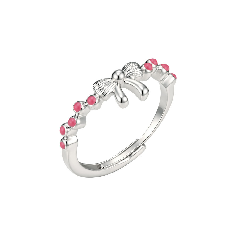 Simple and girlish style bow open ring, copper alloy enamel oil drip adjustable index finger ring bestseller ring ring Item Picture