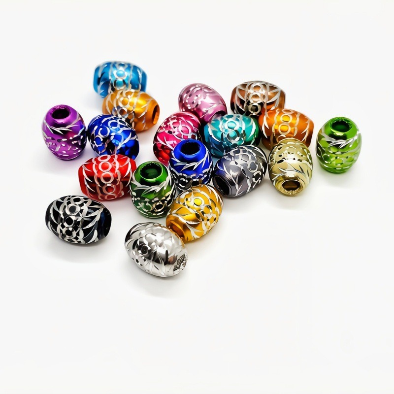 New retro classic mixed-color engraved oval O-shaped aluminum bead handcrafted DIY loose bead jewelry accessories in stock wholesale Specification image