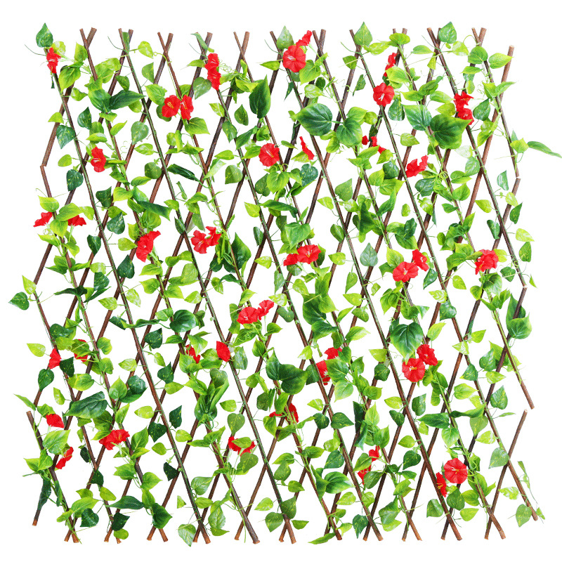 Simulación valla rosa planta pared de flores pérgola con hojas valla telescópica pastoral valla de flor falsa decoración de balcón Item Picture