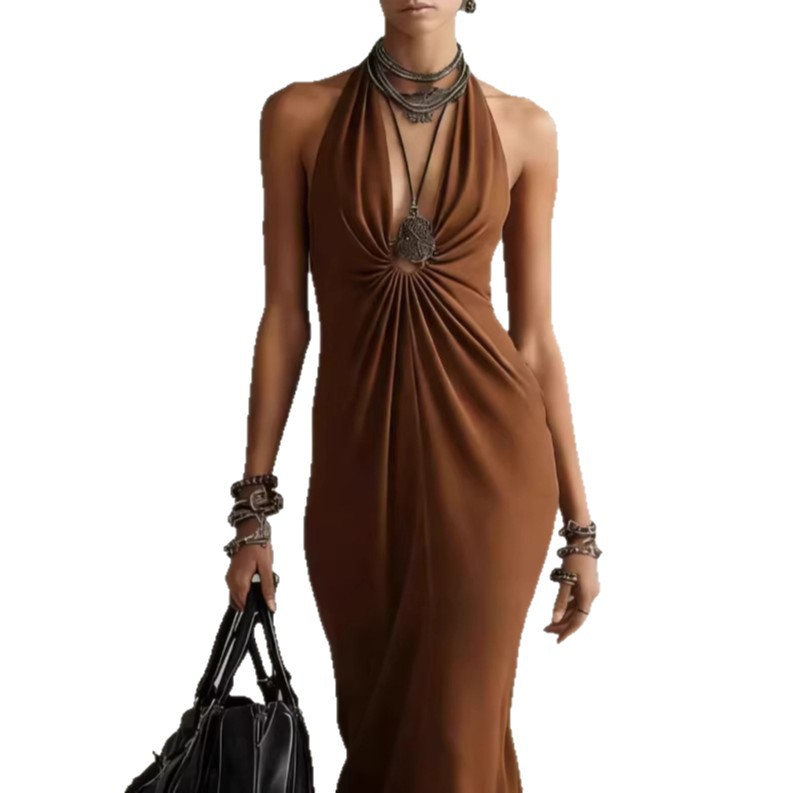 Aliexpress cross-border style halter European and American long dress, backless, slimming and sexy new style dress Item Picture