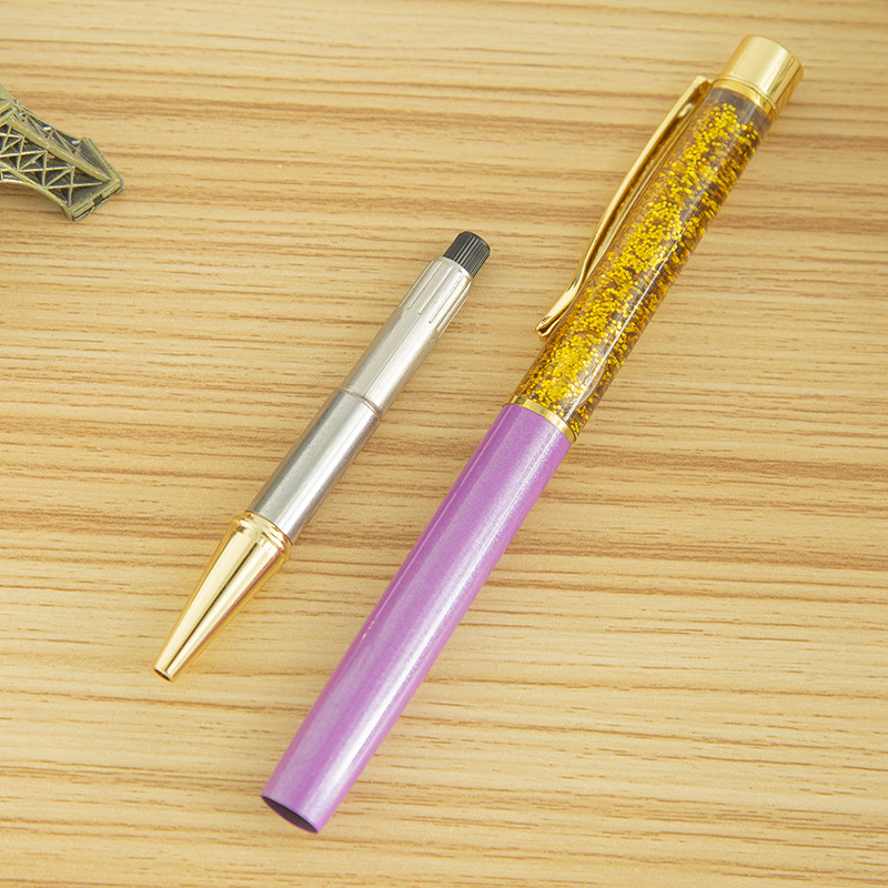 Cross-border creative gold powder into oil pens, colorful flowing sand pens, metal empty tube pens, gift advertising pens Application Scenario