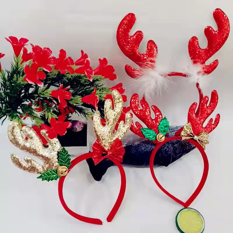 可爱亮粉鹿角发扣圣诞装饰节日派对儿童发饰多色可选厂家专供