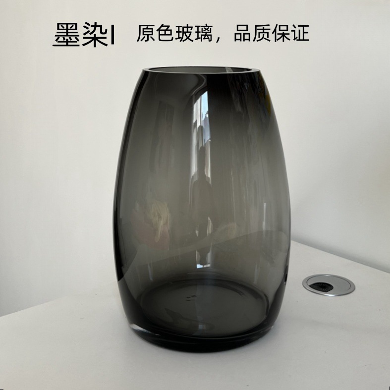 简约创意高级感原色玻璃花瓶透明客厅插花郁金香百合餐桌摆件花器