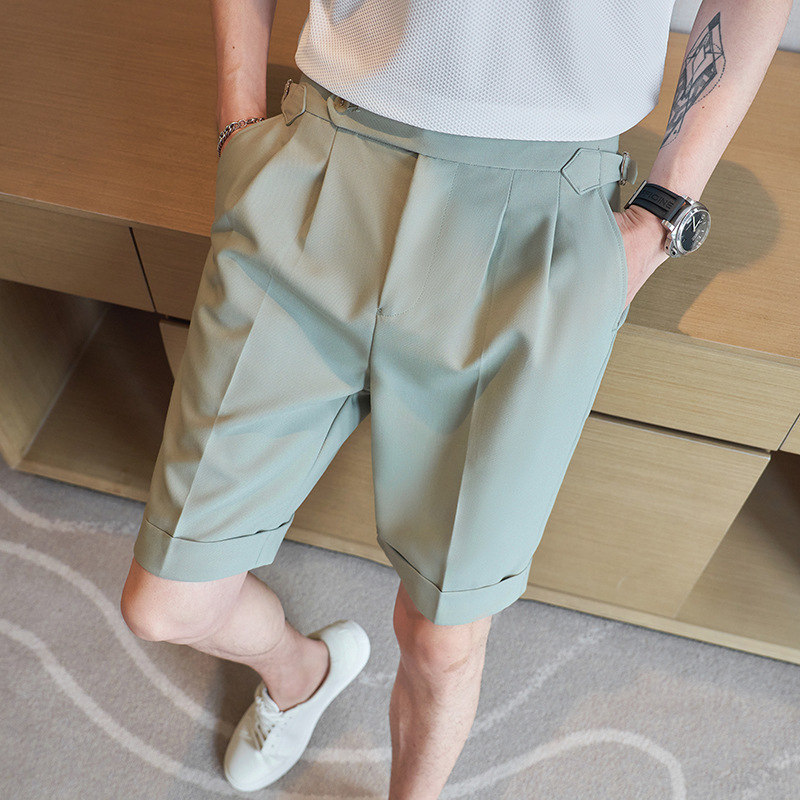 Cross-border foreign trade wholesale men's Neapolitan casual short trousers, slim-fit straight leg, rolled-up solid color Curvetail capri pants details Picture