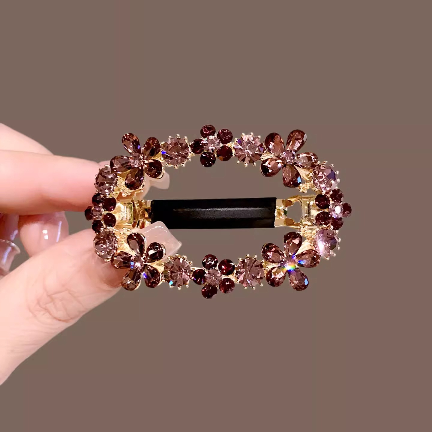 超闪精致椭圆星星水钻发夹新款时尚短发过渡期马尾夹半扎发弹簧夹