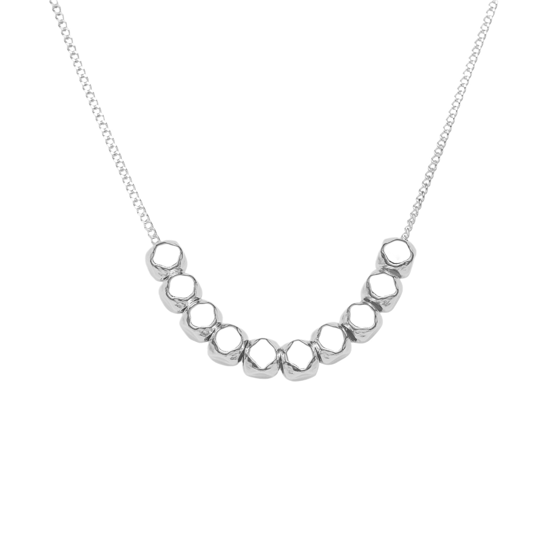S925 Pure silver broken silver beads necklace with chamfered square grains, fashionable, simple and high-end style, sugar collarbone necklace Item Picture