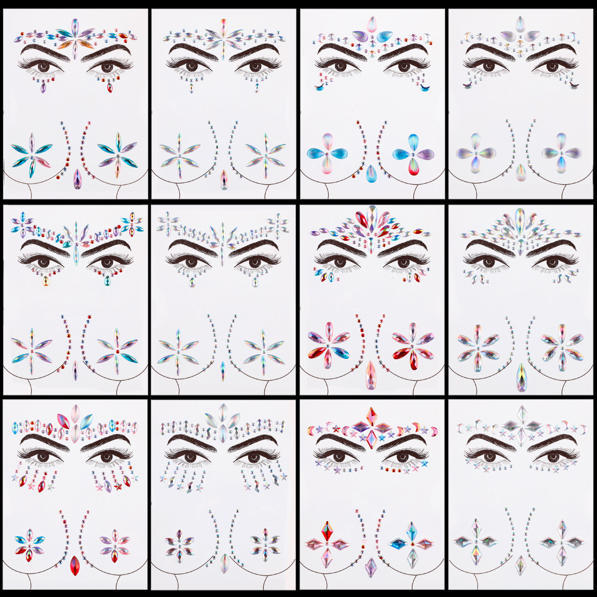 胸部贴 眉心贴 眼部贴跨境热销亚克力钻石贴脸饰品美妆贴化妆工具产品图