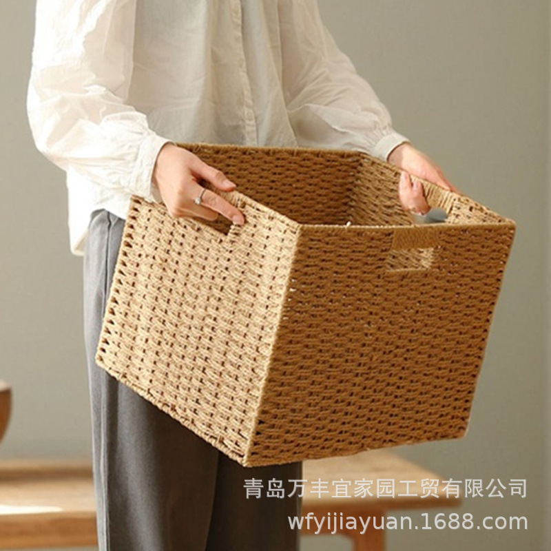 手工仿藤编草编收纳筐收纳箱收纳盒杂物储物客厅卧室衣柜书柜收纳图