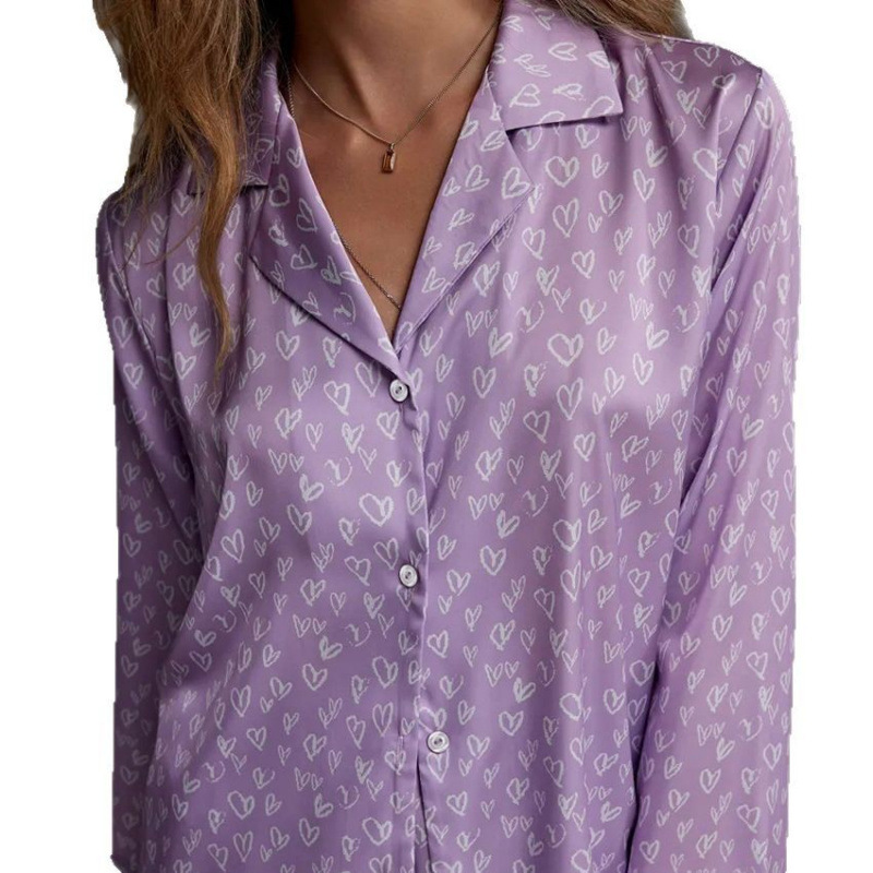 Spring/Summer 2025 new heart-shaped printed top and long pants two-piece set, European and American style pajamas, suitable for women to wear as outerwear Item Picture
